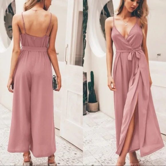 Boho Burnt Orange split thigh belted Wide Leg cami jumpsuit - Picture 13 of 16